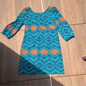 Buttons | Vibrant Blue and Orange Long Sleeve Dress | Size: Medium